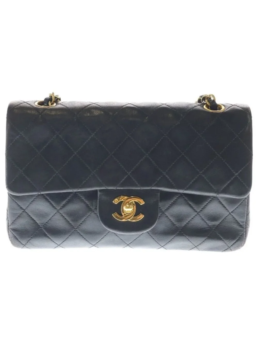 Chanel Quilted 23 Double Flap Chain Shoulder Bag Black Lambskin Gold